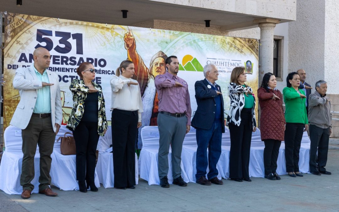 Realizan ceremonia cívica por el 531° aniversario del Descubrimiento de América, en Cuauhtémoc